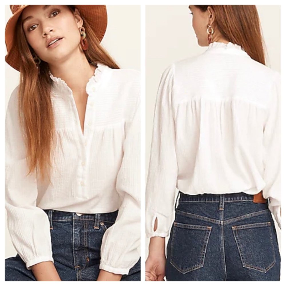 NWT J.Crew Long-sleeve smocked gauze top S